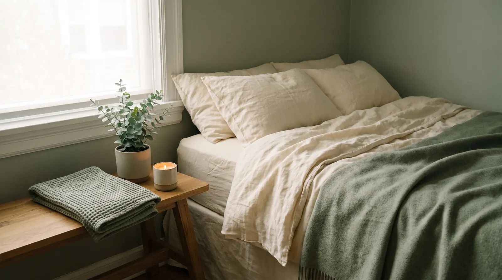 A calm, softly lit home setting prepared for a mobile holistic treatment in Mold